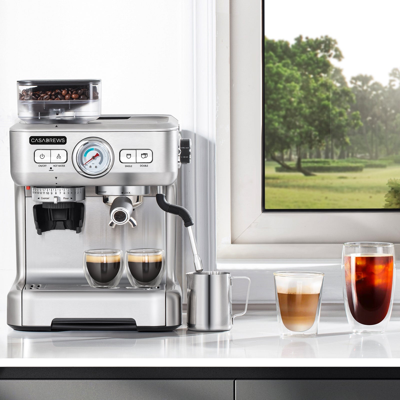 Costway 20 Bar Espresso Coffee Maker 2 Cup /w Built-in Steamer