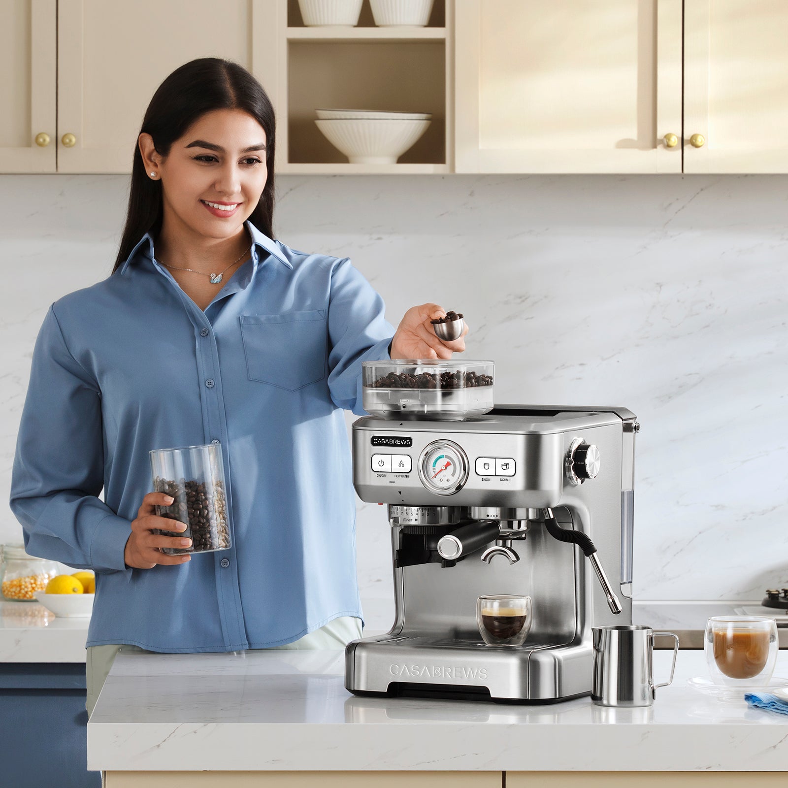 Casabrews Compact Espresso Coffee Machine with Milk Frother Wand, Black &  Silver, 1 Piece - Foods Co.