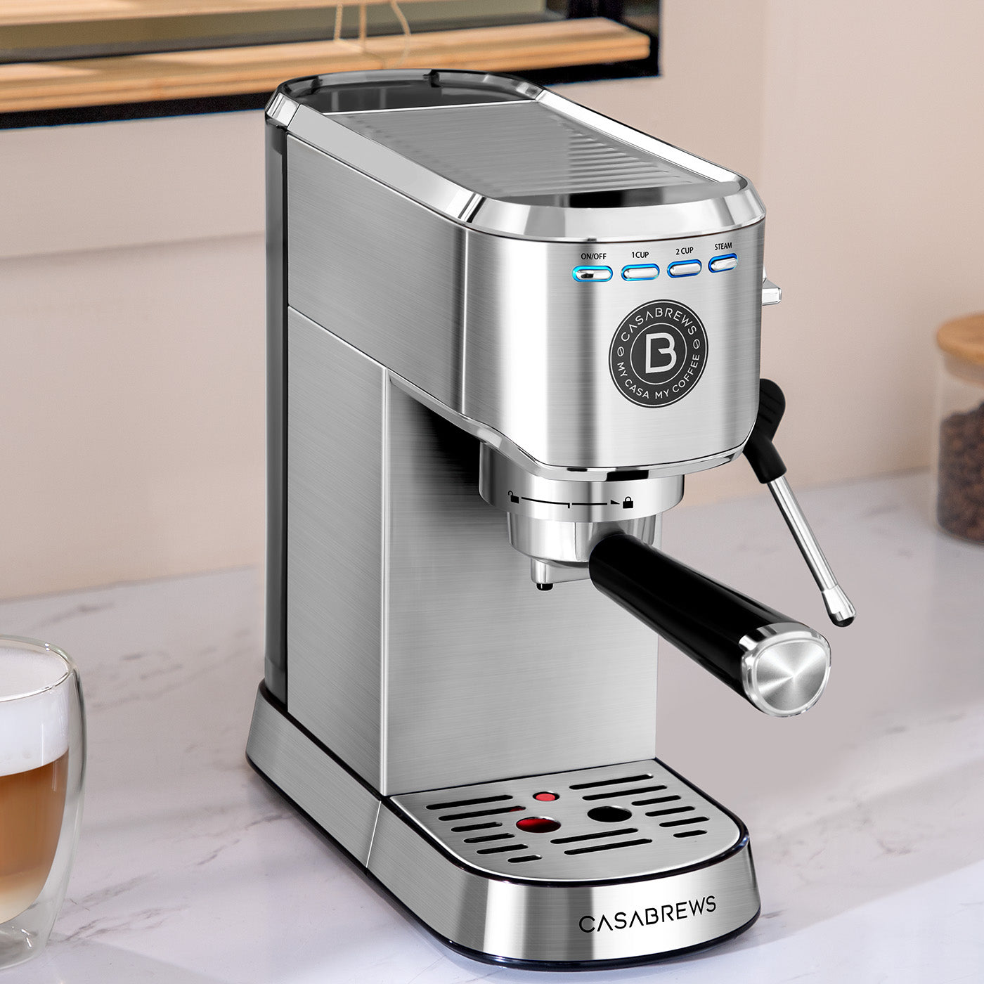 CASABREWS CM5418™ Kompakte 20-Bar-Espressomaschine mit Edelstahl-Milchaufschäumer und Dampfstab