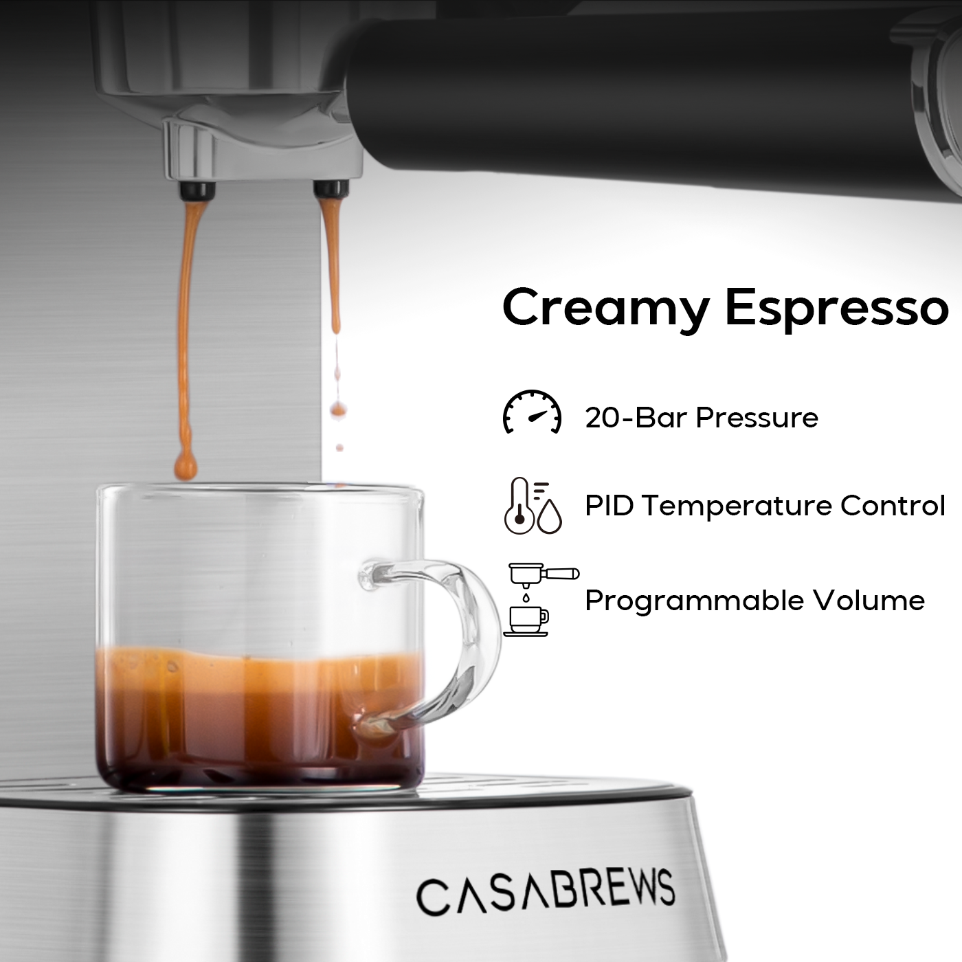 CASABREWS CM5418™ Kompakte 20-Bar-Espressomaschine mit Edelstahl-Milchaufschäumer und Dampfstab